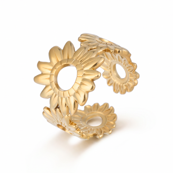 The Sunflower – 18K Gold Floral Cuff Ring
