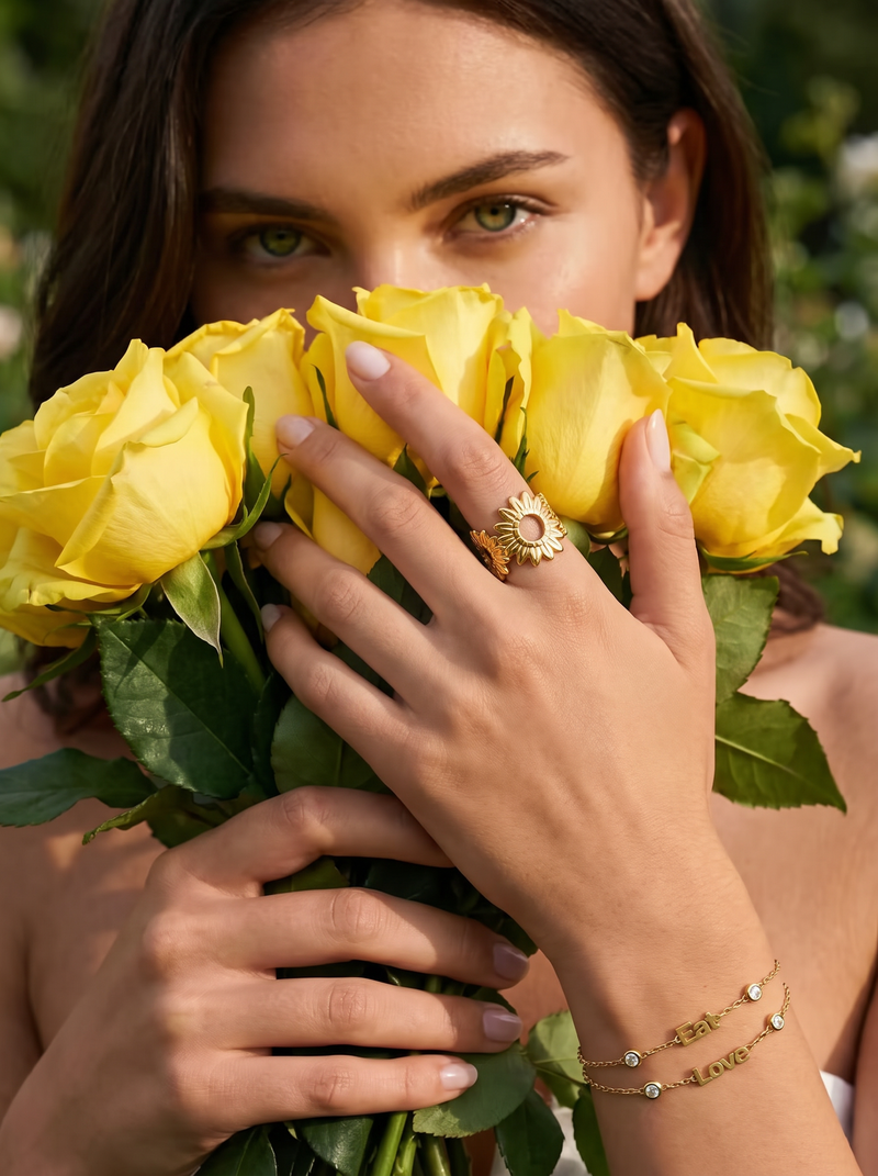 The Sunflower – 18K Gold Floral Cuff Ring