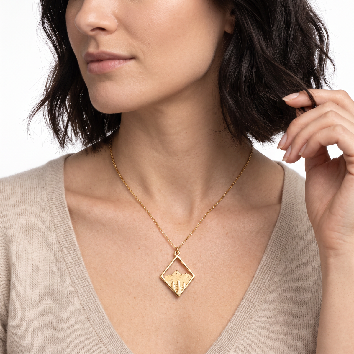 The Summit – Gold Mountain Landscape Pendant Necklace