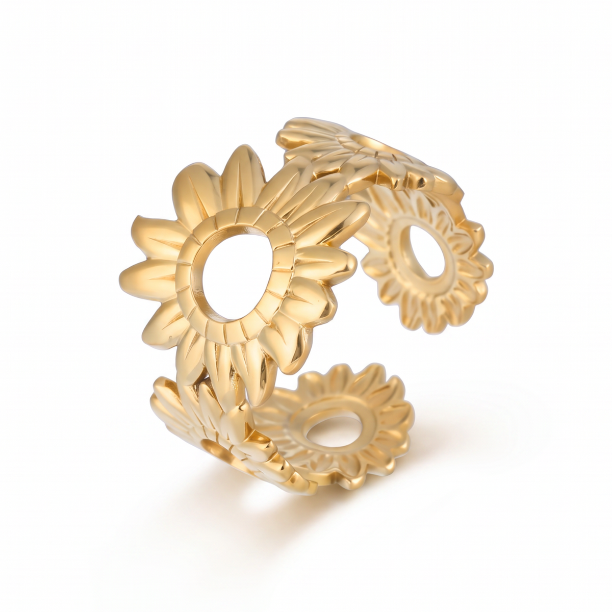 The Sunflower – 18K Gold Floral Cuff Ring