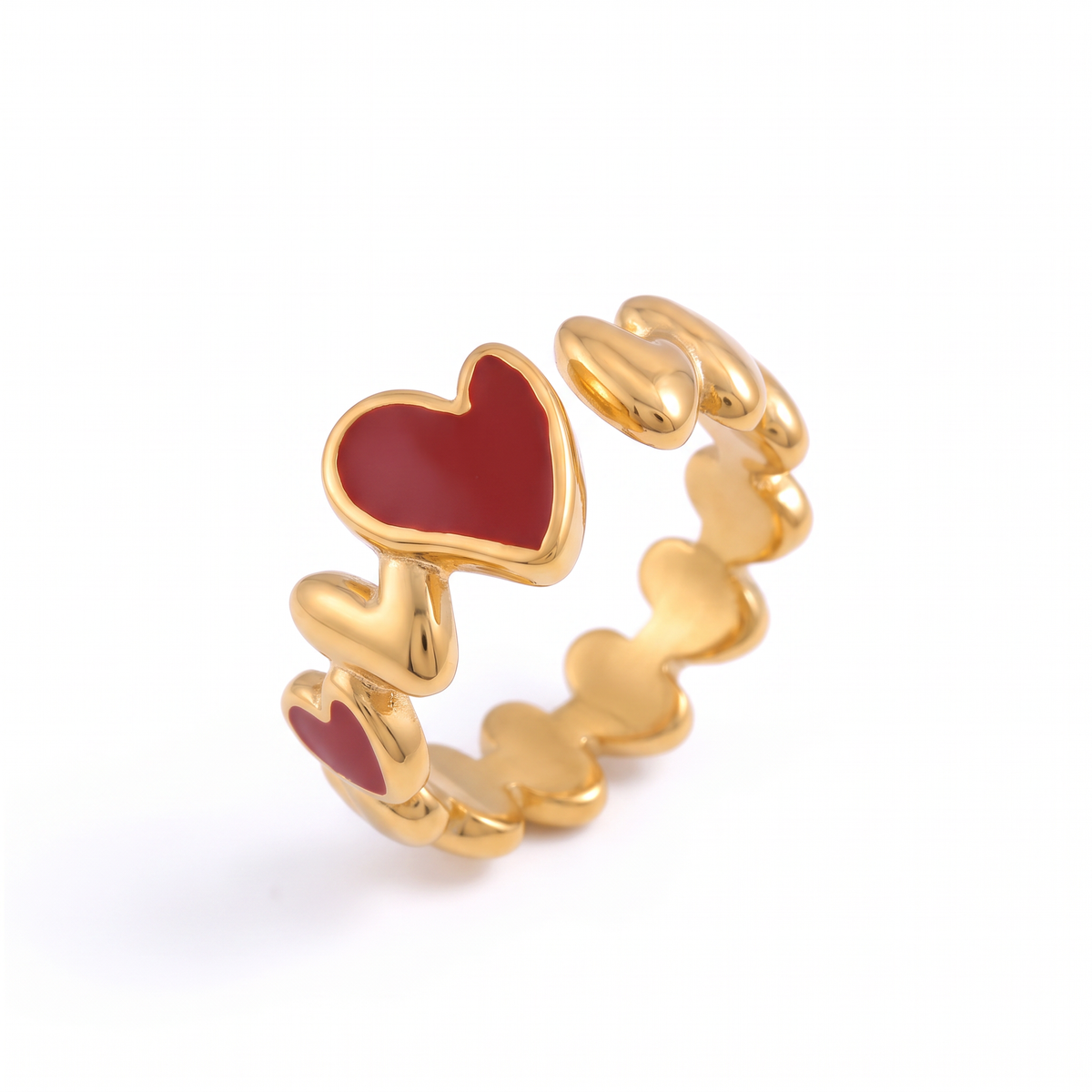 The Hearts – 18K Gold Red Enamel Ring