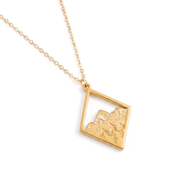 The Summit – Gold Mountain Landscape Pendant Necklace